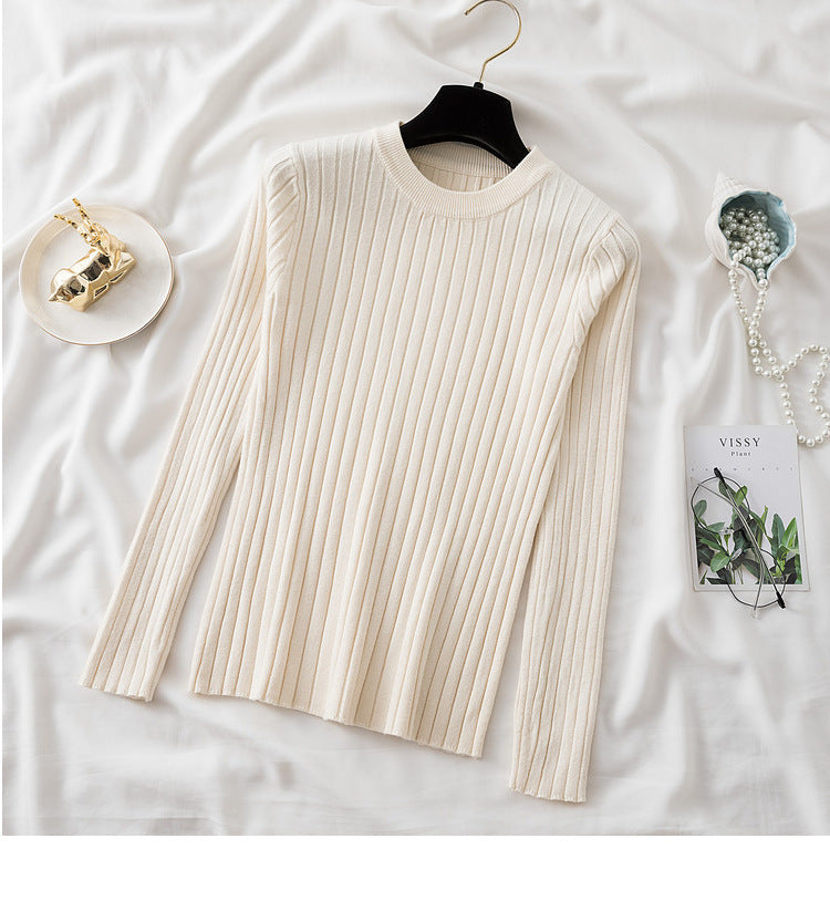 New Round Neck Sunken Stripe Knitwear For Women