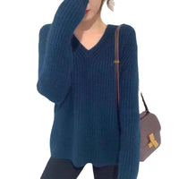 Loose Pullover V Neck Lazy Knit Sweater Outer Wear Women's Clothing