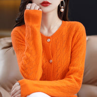 Women Solid Color Loose Round Neck Cardigan