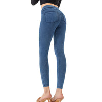 Denim Yoga Pants Women's High Waist Slimming Pocket Sports Tight Casual Pants