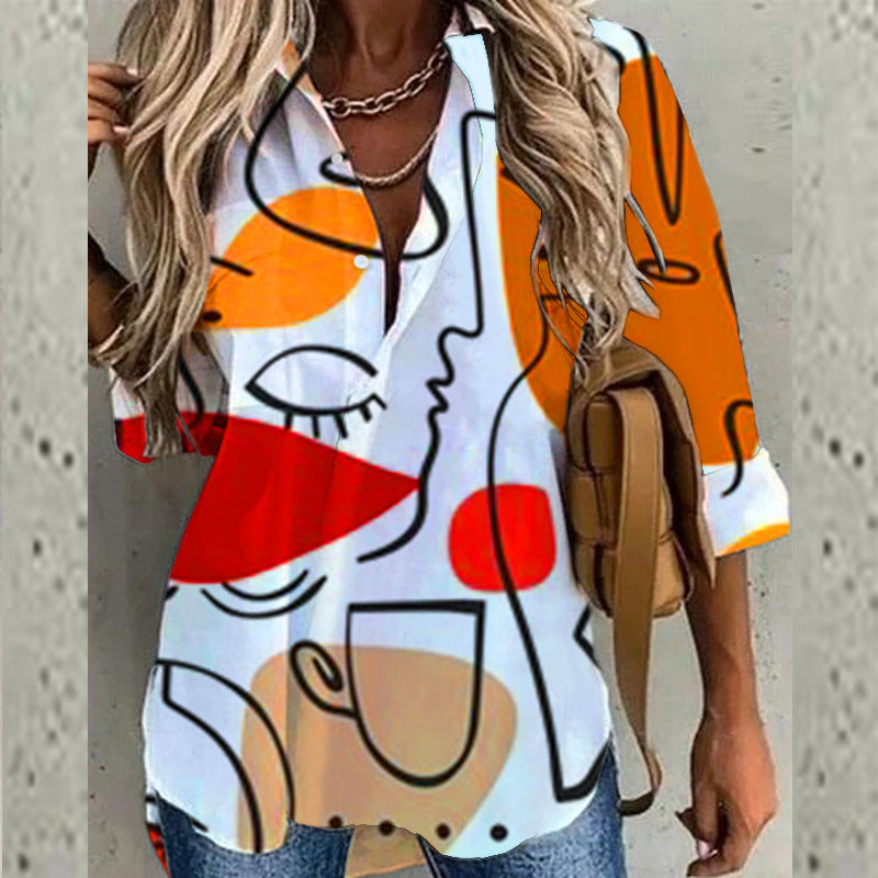 Personalized Fashion Long Sleeve Lapel Print Shirt