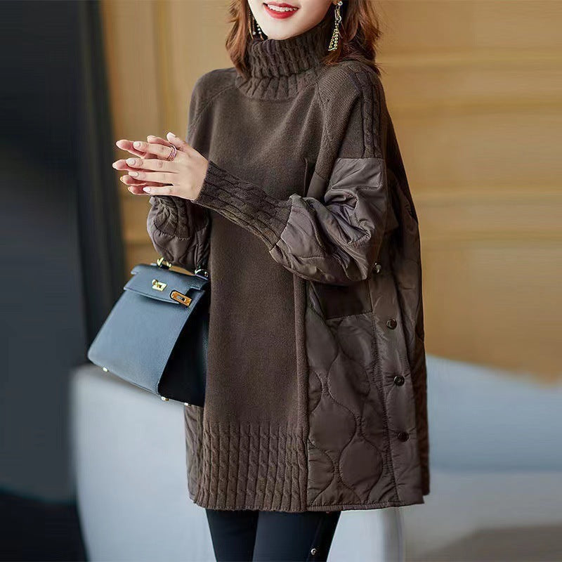 Foreign Style High Collar Splicing Sweater Women's Korean Version