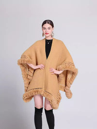 Solid Color Knitted Cape And Shawl Sweater Coat