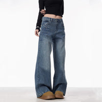 Women's Rivet High Waist Wide Leg Jeans Baggy Straight Trousers