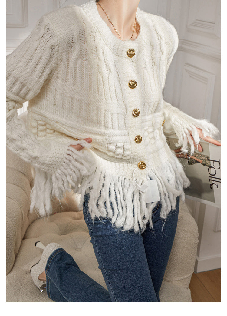 Women's French-style Retro Heavy-duty Tassel Cardigan Jacket