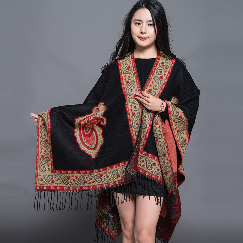 Travel Autumn And Winter Nepal Ethnic Style Extra Large Thickened Split Shawl Scarf Cape