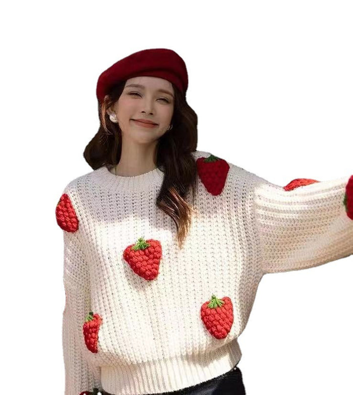 Sweaters Women's Clothing Loose Strawberry Crochet Knit