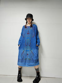 Retro Distressed Long Sleeve Dress Loose Plus Size Long Ethnic Style