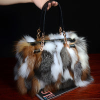 Fashion Handbag Fox Fur With Cowhide