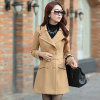 19 Autumn And Winter New Korean Style Coat Double-breasted Mid-length Slim Fit Fashion Coat Women's Clothing