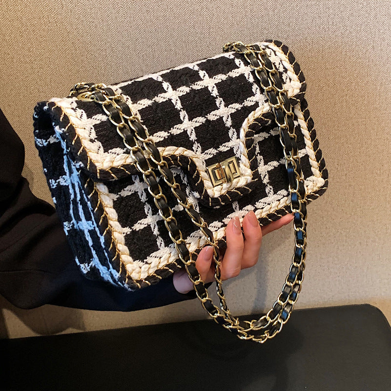 Chain Plaid One-shoulder Small Square Bag