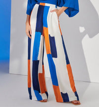 Blue Top High Waist Wide Leg Pants Suit