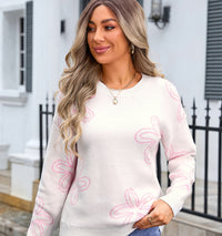 Women's Plus Size Sweater Flower Long Sleeve Round Neck