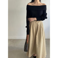 Off-the-shoulder Pile Collar Slim Knit Sweater