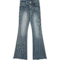 American Retro Butterfly Embroidery Slightly Flared Jeans Women