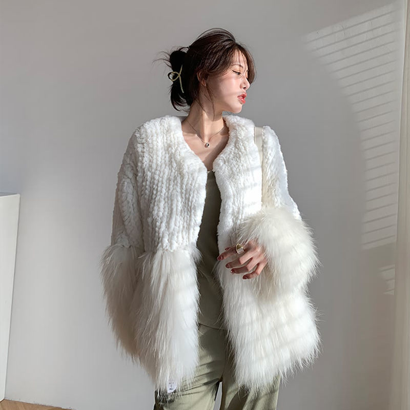 Stitching Faux Fur Coat Women's Age-reducing Temperament Solid Color Woven