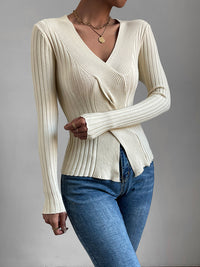 V Neck Cross Knot Long Sleeve Top