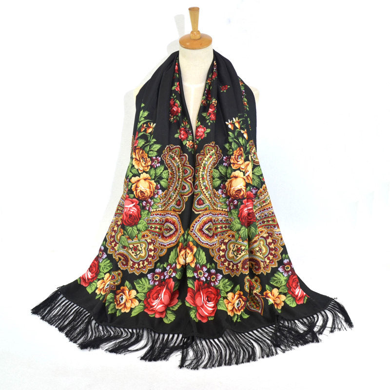 Printed Tassel Long Scarf Travel Ethnic Style Shawl