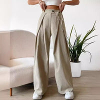 Women's High Waist Drawstring Patchwork Wide-leg Pants Casual Straight Pants