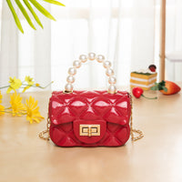 Children's Jelly Bag Rhombic Chain Pearl Handbag