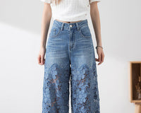 Women's Stitching High Waist Wide Leg Pants