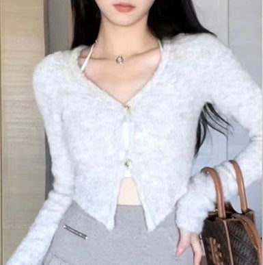 Short Knitted Cardigan Top Shoulder Small Coat Sweater For Women