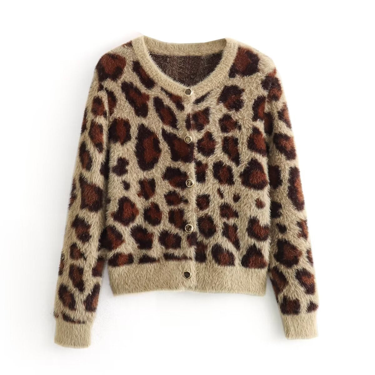 Leisure Animal Pattern Jacquard Artificial Fur Effect Knitted Coat