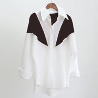 Women's Single-breasted Long Sleeve Lapel Color Matching Shirt