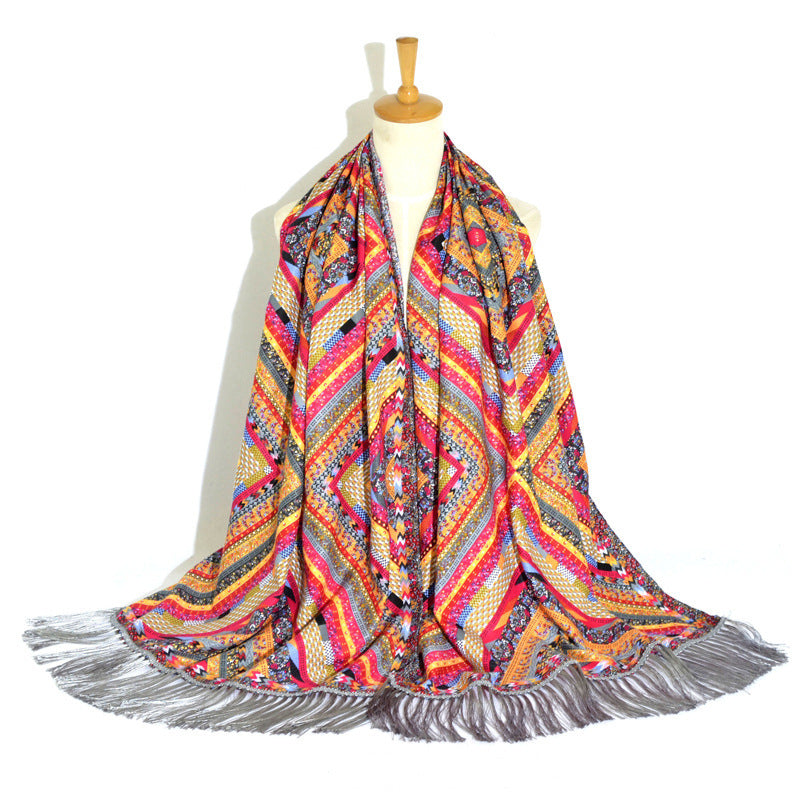 Printed Tassel Long Scarf Travel Ethnic Style Shawl