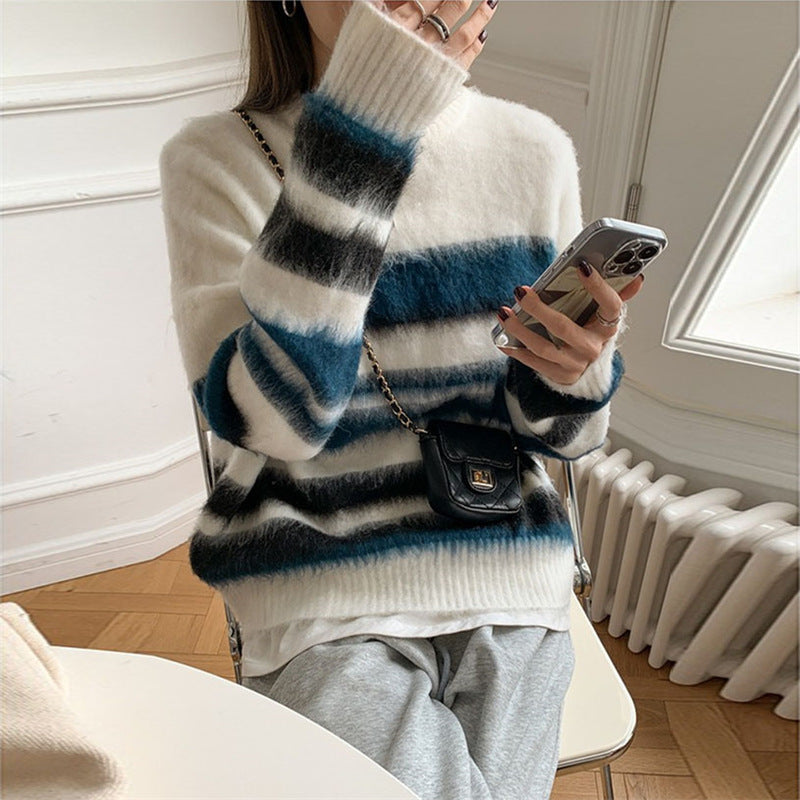 Contrast Color Loose Pullover Coat Tide