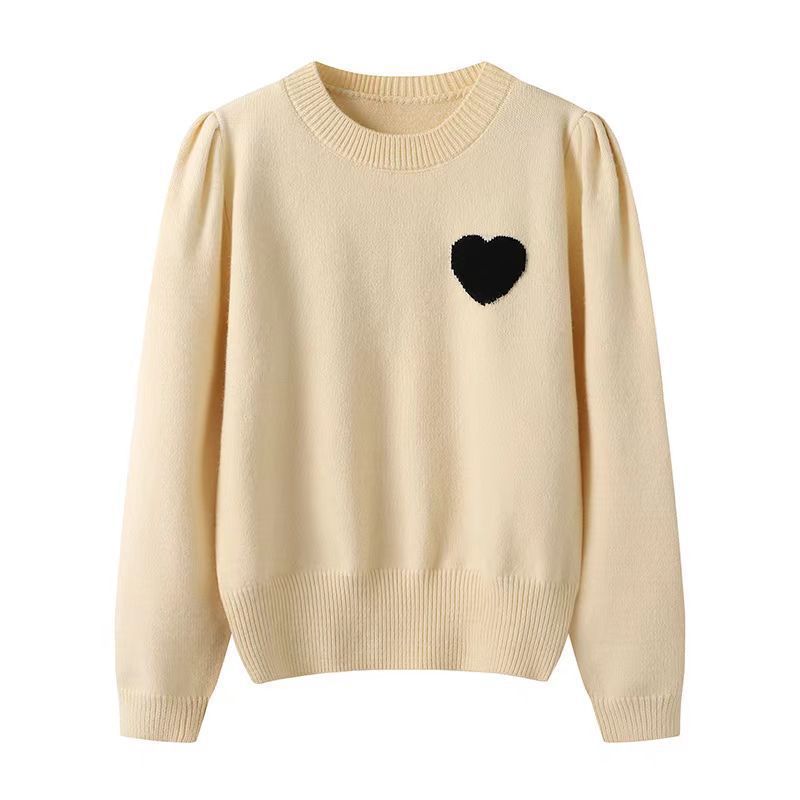 Korean Style Heart Embroidered Round Neck Sweater