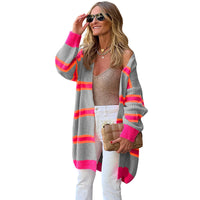 Striped Cardigan Sweater European And American Leisure Loose Knitted Coat