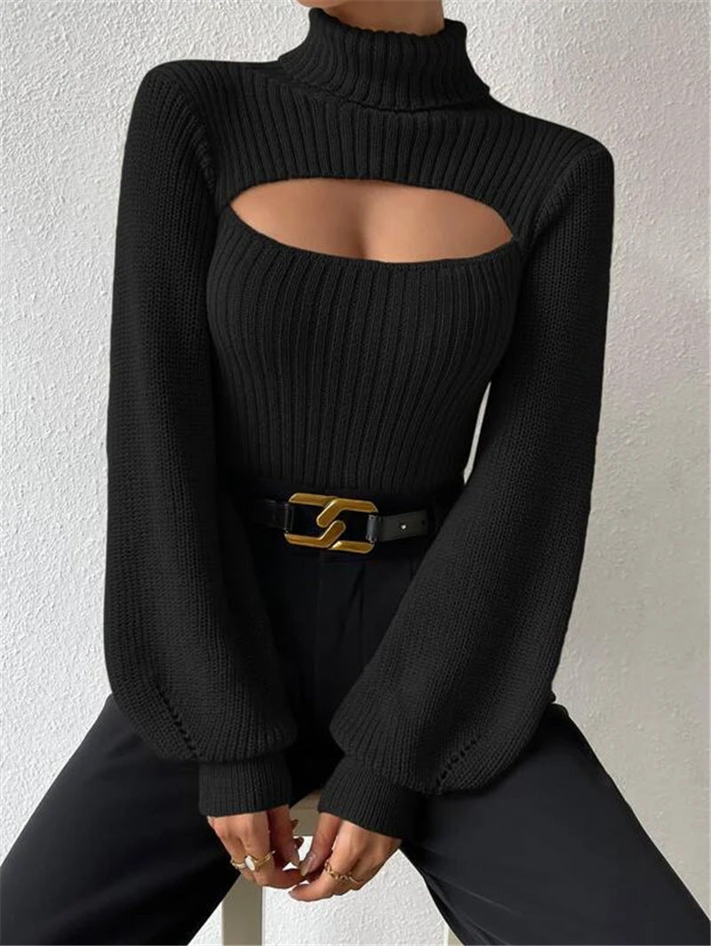 Sexy Loose High Collar Hollow All-match Sweater