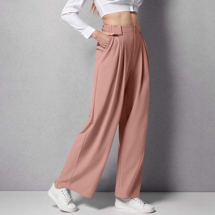 High Waist Straight Loose-fit Tappered Trousers Casual Simple