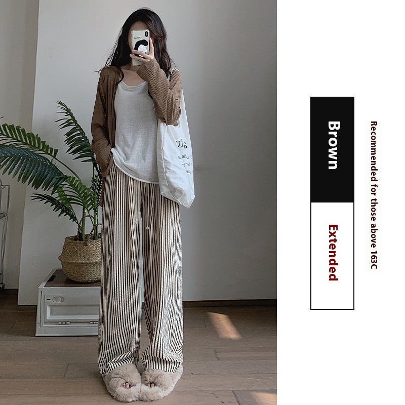 Two-tone Vertical Stripes Thin High Waist Casual Loose Wide Leg Pants