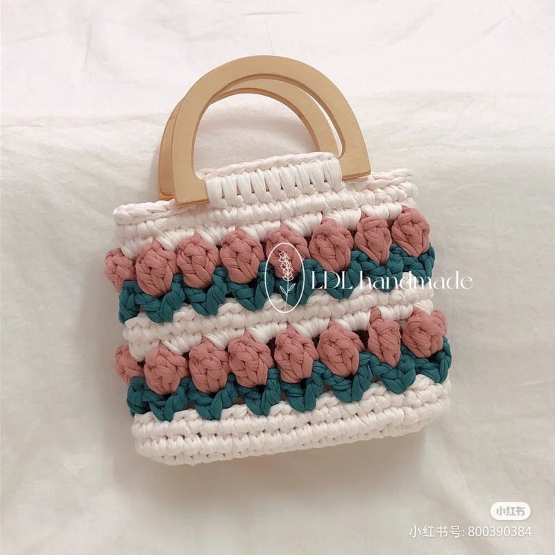 Cloth Line Crochet Knitting Tulips Handbags