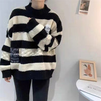 Striped Thick Wool Retro Knitted Sweater Women