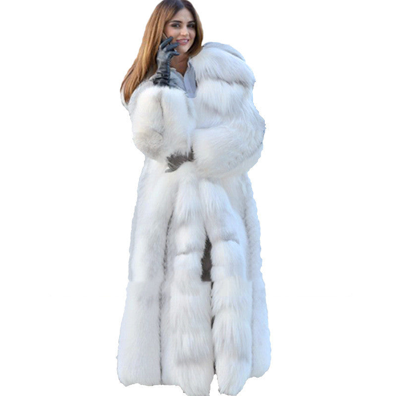 Women's Long Style White Long Fur Coat