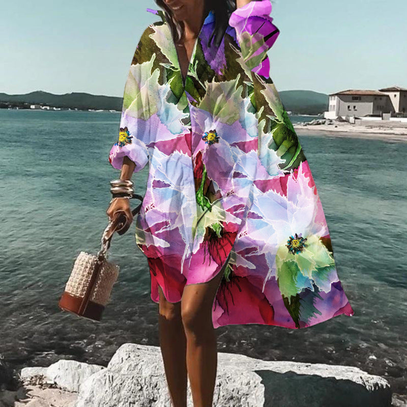 Printed Beach Vacation Blouse Coat