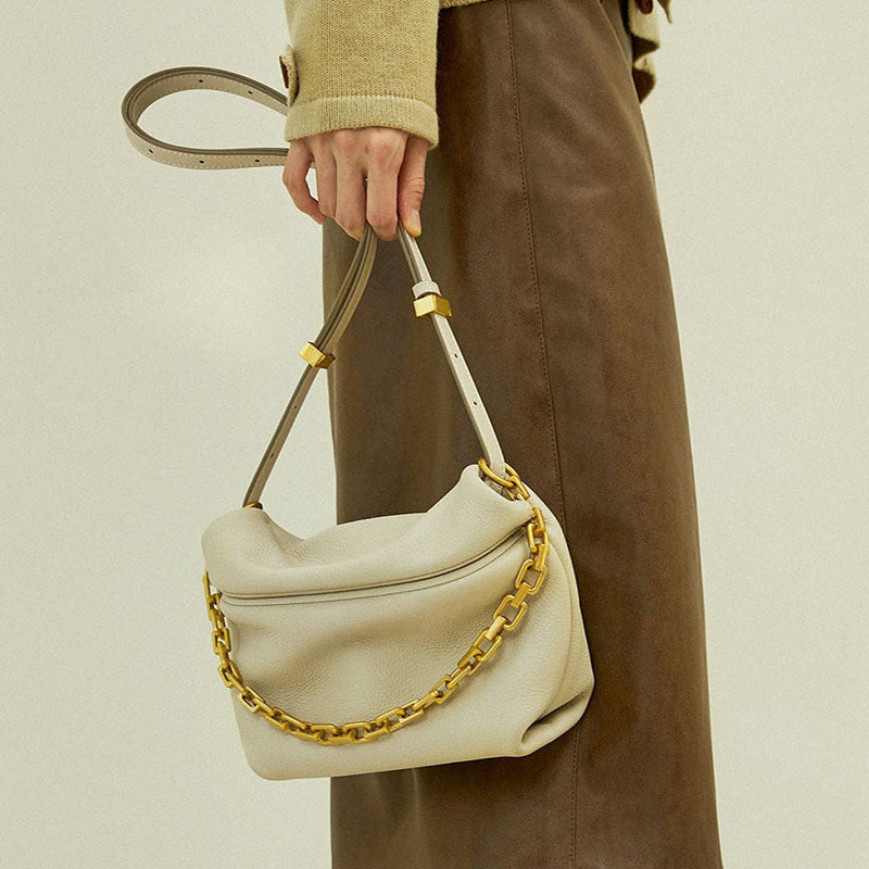 Leather Folds Clouds Bag Chain Shoulder Cowhide Crossbody Bag