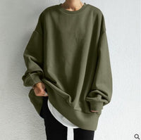 Autumn And Winter New Style Solid Color Mid-length Loose Round Neck Blouse Women