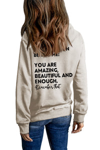 Front And Back Letters Women's Printed Wear Hooded Pocket Pullover Sports Long Sleeve