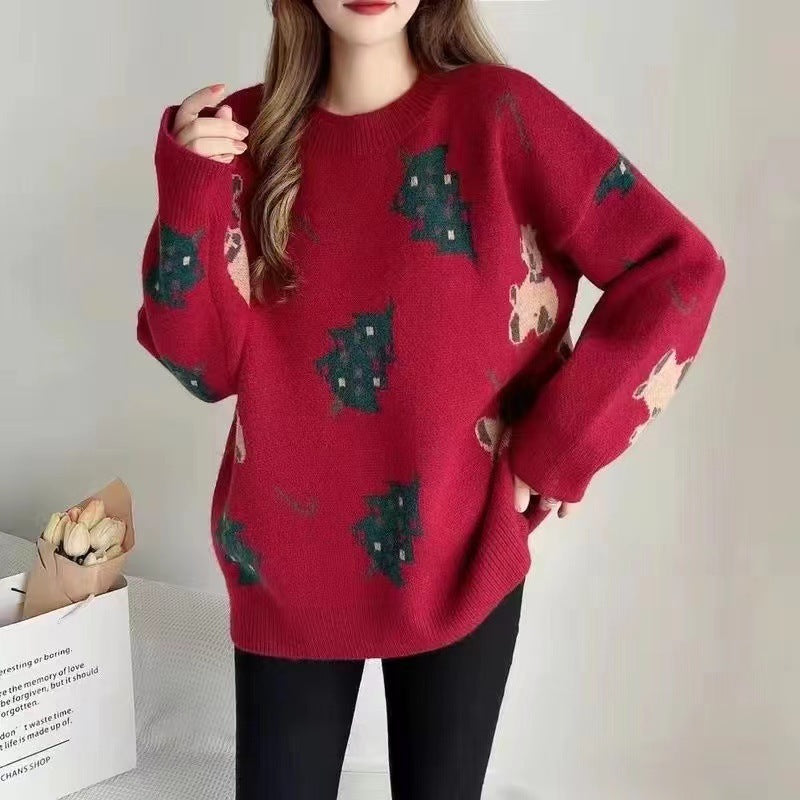 Christmas sweater women wear round neck pullover