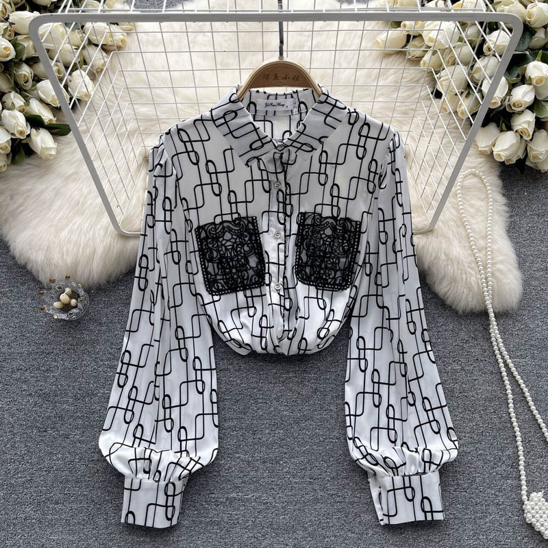 Printed Long Sleeve Chiffon Shirt Women's Early Autumn