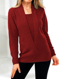 Autumn And Winter New Solid Color Long Sleeve V-neck Fake Two-piece Short Sweater