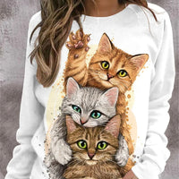 Ladies Loose Printed Long Sleeve Round Neck Sweatshirt