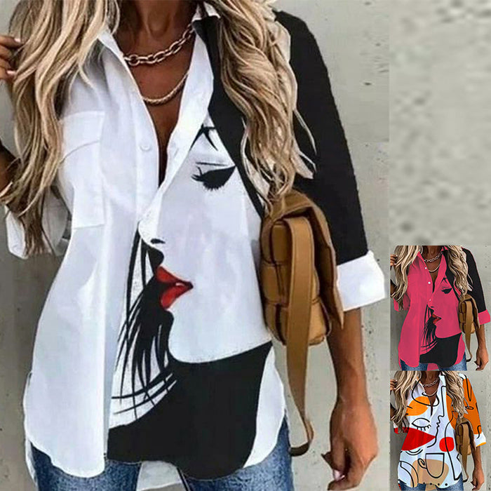 Personalized Fashion Long Sleeve Lapel Print Shirt