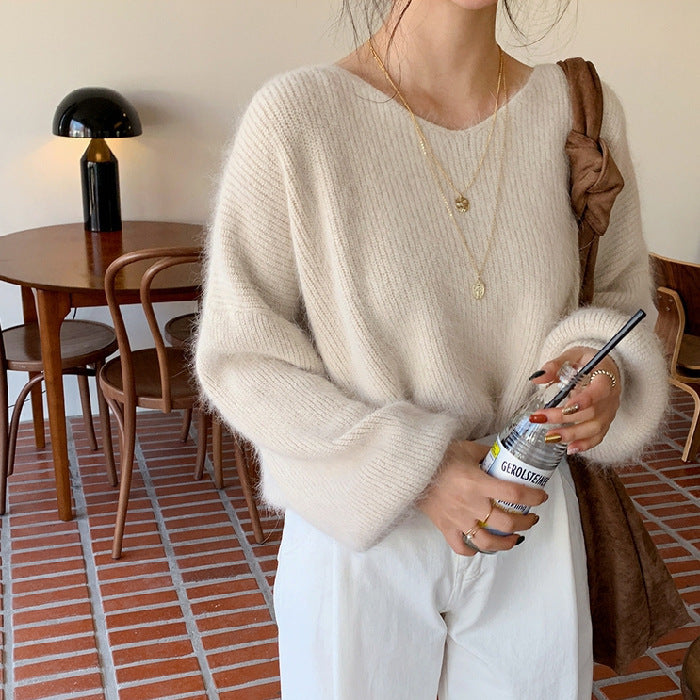 Mohair Pullover V-neck Padded Sweater Woman