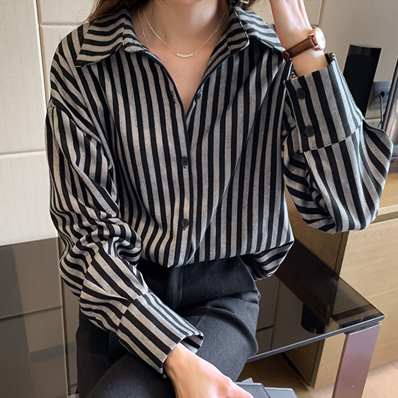 Lazy Style Shirt Women's New Casual All Match Stripes