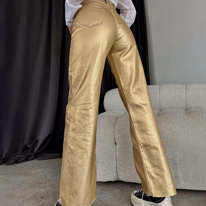 Retro Straight Gold And Silver Color Pants Trousers Personality